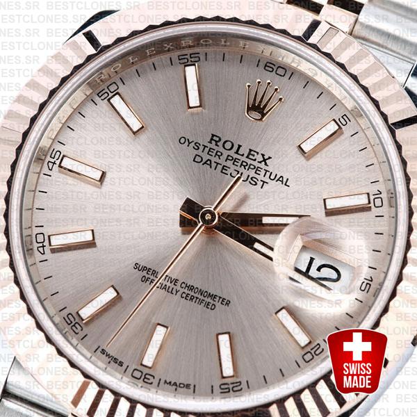 Rolex Datejust 41 Jubilee 2 Tone 18k Rose Gold Fluted Bezel Pink Sundust Dial Stick Markers 126331 Swiss Replica