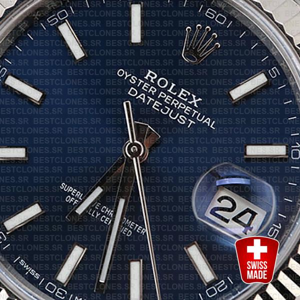 Rolex Datejust 41 Jubilee 2 Tone 18k White Gold Fluted Bezel Blue Dial Stick Markers 126334 Swiss Replica