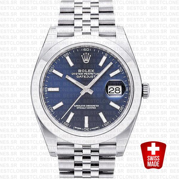 Rolex Datejust 41 Jubilee Steel Smooth Bezel Blue Dial Stick Markers 126300 Swiss Replica