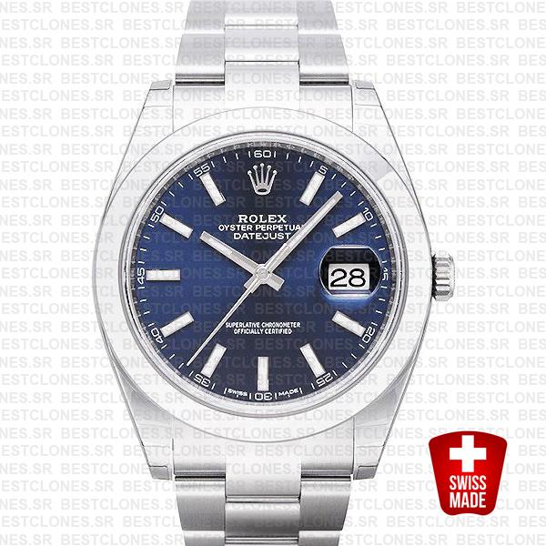 Rolex Datejust 41 Oyster Steel Smooth Bezel Blue Dial Stick Markers 126300