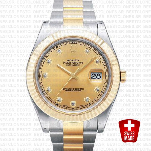 Rolex Datejust Ii 2 Tone Diamond Markers Gold Dial 41mm 116333 Swiss Replica