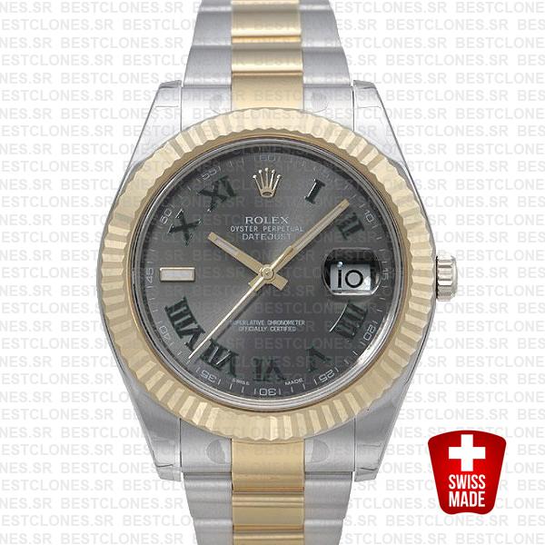 Rolex Datejust Ii 2 Tone Green Roman 41mm 116333 Swiss Replica