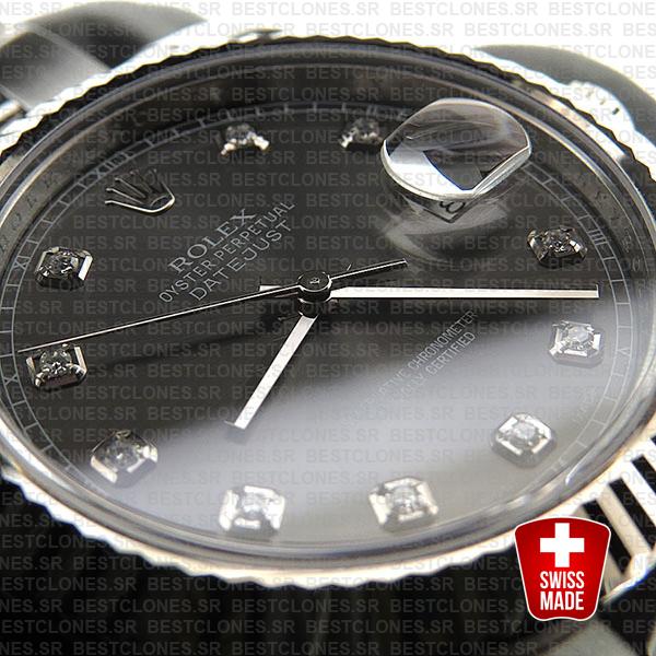 Rolex Datejust Ii Steel 18k White Gold Black Diamonds 41mm 116334 Swiss Replica