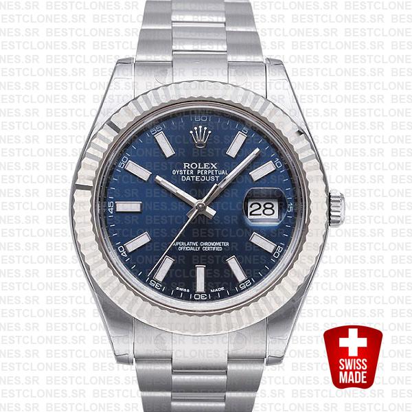 Rolex Datejust Ii Steel 18k White Gold Blue 41mm 116334 Swiss Replica