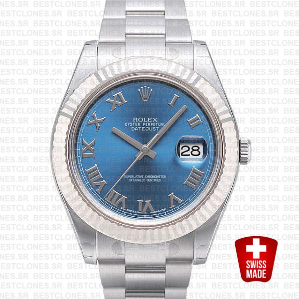 Rolex Datejust Ii Steel 18k White Gold Blue Roman 41mm 116334 Swiss Replica Replica