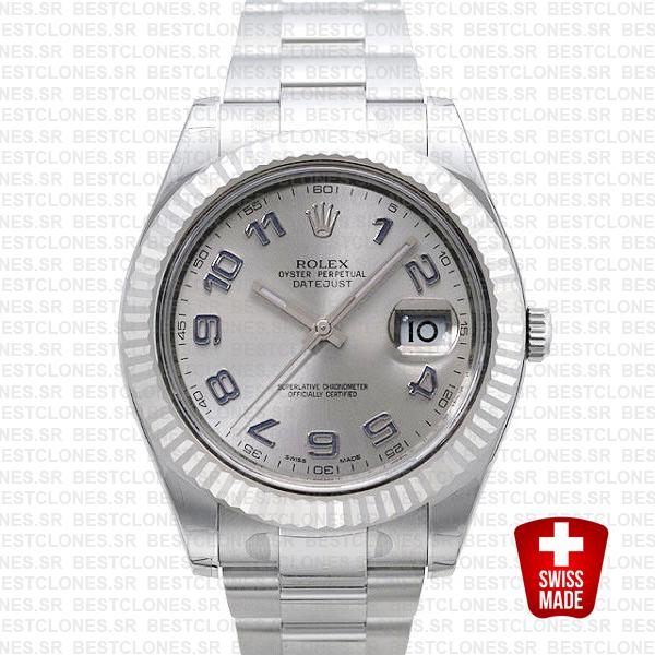 Rolex Datejust Ii Steel 18k White Gold Silver Arabic 41mm 116334 Swiss Replica Replica