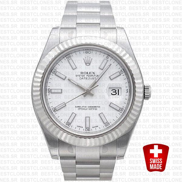 Rolex Datejust Ii Steel 18k White Gold White 41mm 116334 Swiss Replica