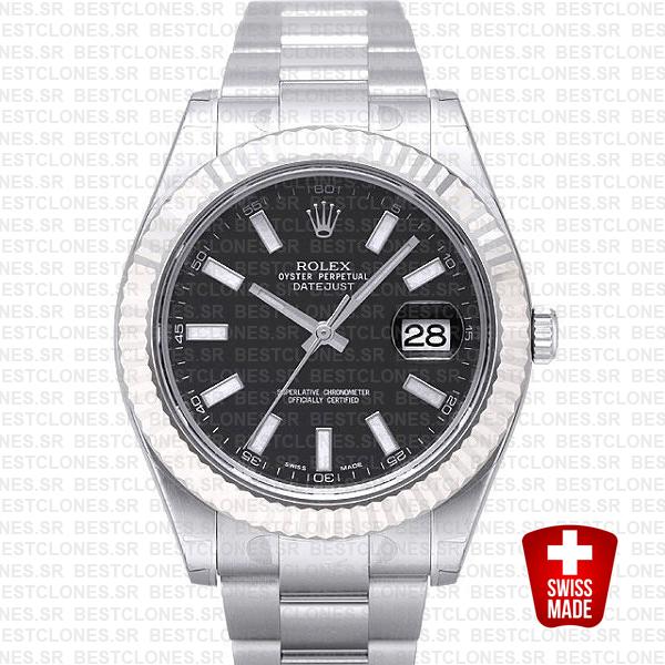 Rolex Datejust Ii Steel White Gold Black 41mm 116334 Swiss Replica