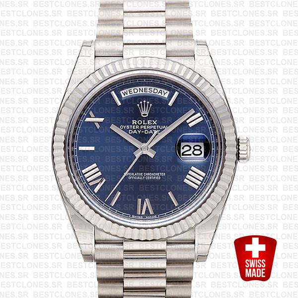 Rolex Day Date 40 White Gold Blue Roman 40mm 228239 Swiss Replica