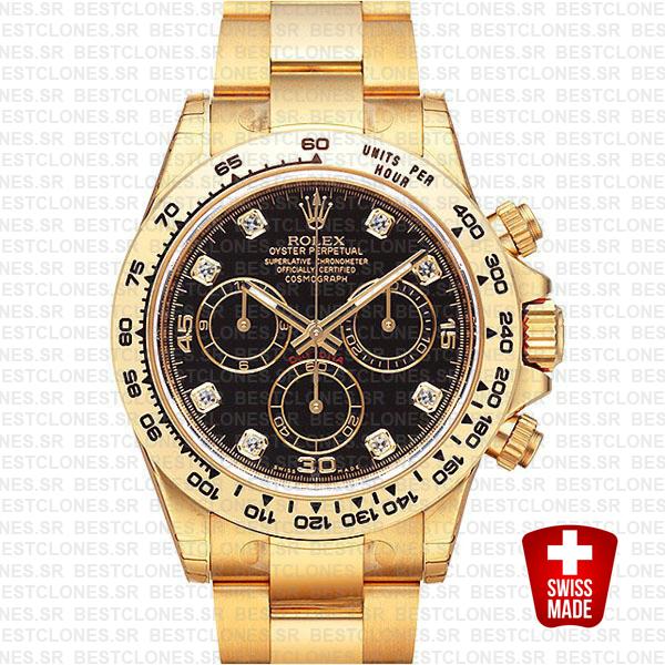 Rolex Cosmograph Daytona 18k Yellow Gold Wrap 904l Steel Diamond Black Dial 40mm Ref:116508 Swiss Replica Watch