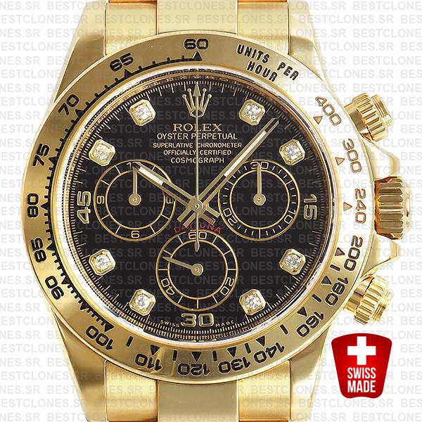 Rolex Cosmograph Daytona 18k Yellow Gold Wrap 904l Steel Diamond Black Dial 40mm Ref:116508 Swiss Replica Watch