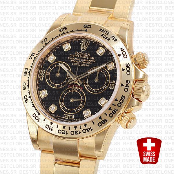 Rolex Cosmograph Daytona 18k Yellow Gold Wrap 904l Steel Diamond Black Dial 40mm Ref:116508 Swiss Replica Watch