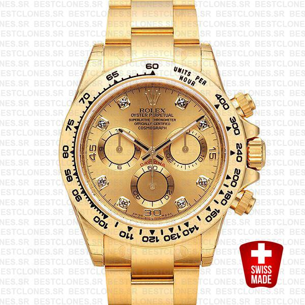 Rolex Cosmograph Daytona 18k Yellow Gold Wrap 904l Steel Diamond Gold Dial 40mm Ref:116508 Swiss Replica Watch