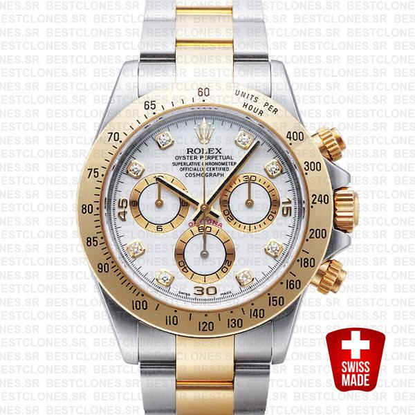 Rolex Daytona 2 Tone White Mop Diamonds 40mm 116523 Swiss Replica