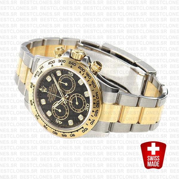 Rolex Cosmograph Daytona 2tone 18k Yellow Gold/904l Steel Black Diamond Dial 40mm Ref:116503 Swiss Replica Watch