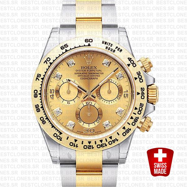 Rolex Cosmograph Daytona 2tone 18k Yellow Gold/904l Steel Diamond Gold Dial 40mm Ref:116503 Swiss Replica Watch