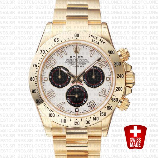 Rolex Daytona Gold White Panda Dial Arabic Markers 116528 Swiss Replica