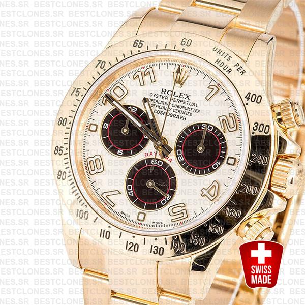 Rolex Daytona Gold White Panda Dial Arabic Markers 116528 Swiss Replica