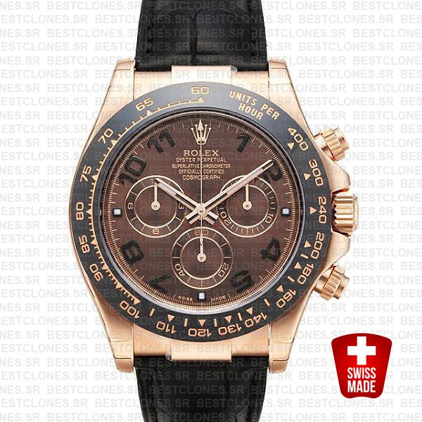 Rolex Daytona Leather Rose Gold Chocolate Arabic Ceramic 40mm 116515