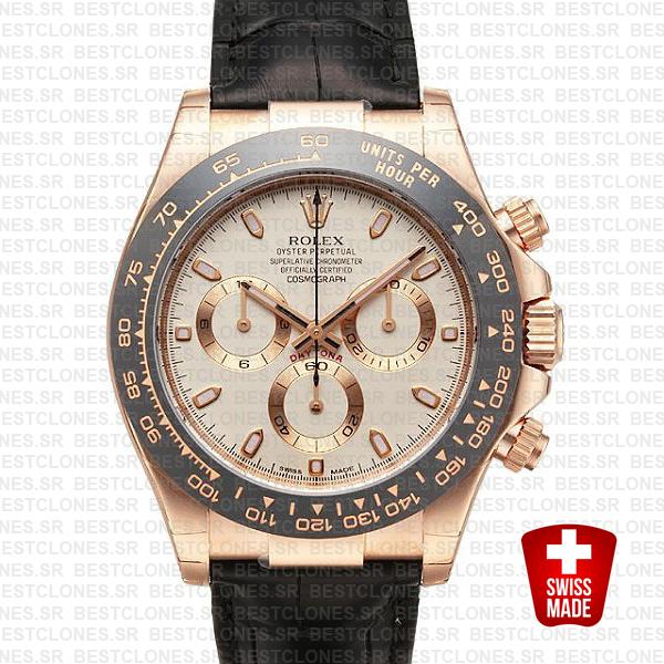 Rolex Daytona Leather Rose Gold Ivory Ceramic 40mm