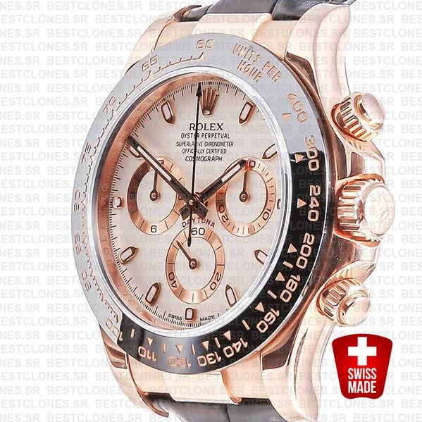 Rolex Daytona Leather Rose Gold Ivory Ceramic 40mm