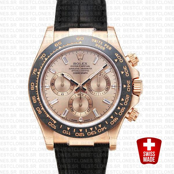 Rolex Daytona Leather Rose Gold Pink Diamond Ceramic 40mm 116515 Swiss Replica