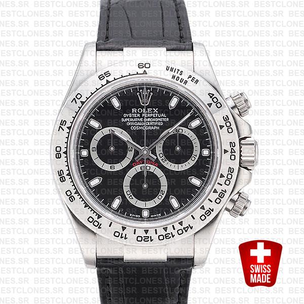 Rolex Daytona Leather White Gold Black Dial 116519 Swiss Replica 40mm