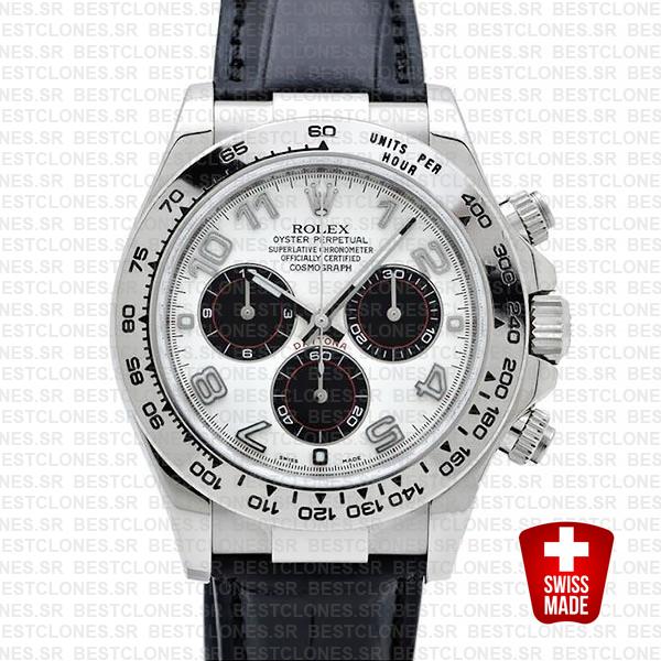 Rolex Daytona Leather White Gold Panda White Arabic 116519 Swiss Replica 40mm