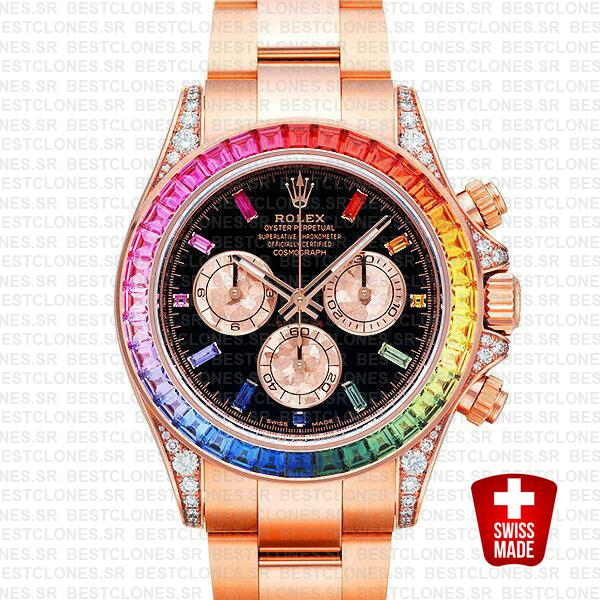 Rolex Daytona Rose Gold Rainbow 116595rbow 40mm Swiss Replica