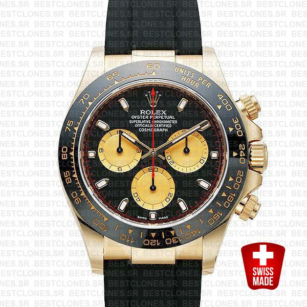 Rolex Daytona Rubber 18k Yellow Gold Ceramic Bezel Panda Black Dial 40mm 116518