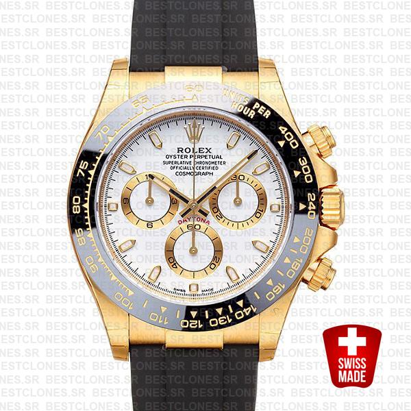 Rolex Daytona Rubber 18k Yellow Gold Ceramic Bezel White Dial 40mm 116518