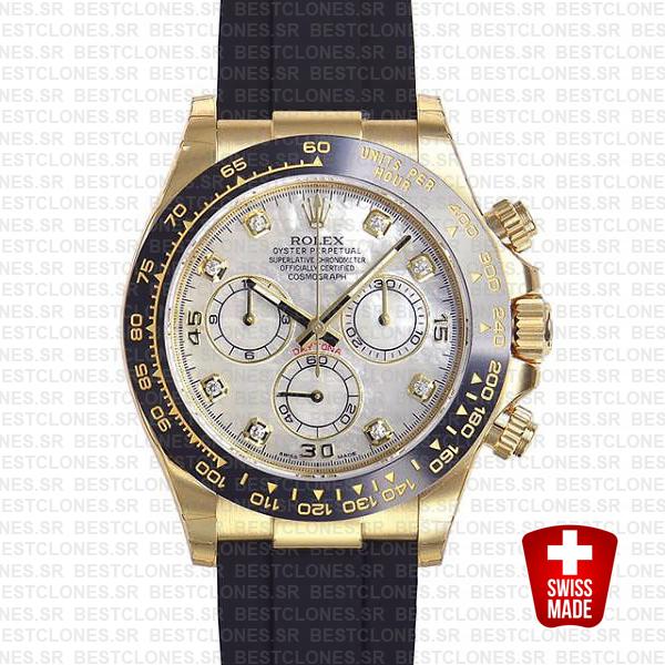 Rolex Daytona Rubber 18k Yellow Gold Ceramic Bezel White Mop Diamond Dial 40mm 116518