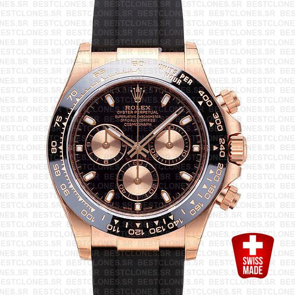 Rolex Daytona Rubber Rose Gold Black Ceramic 40mm 116515 Swiss Replica