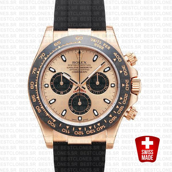 Rolex Daytona Rubber Rose Gold Pink Black Ceramic 40mm 116515 Swiss Replica