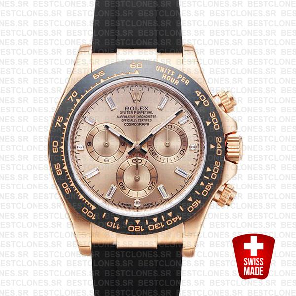 Rolex Daytona Rubber Rose Gold Pink Diamond Ceramic 40mm 116515 Swiss Replica