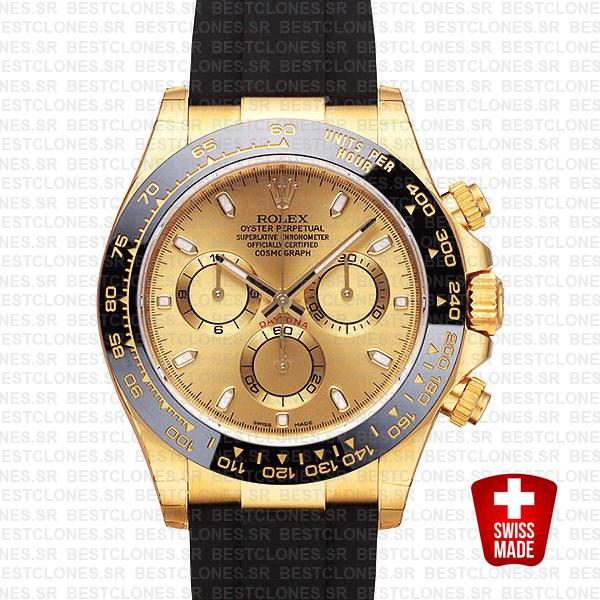 Rolex Daytona Rubber Yellow Gold Ceramic Bezel Gold Dial 116518ln Swiss Replica