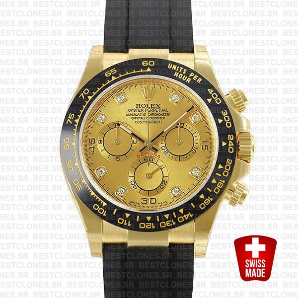 Rolex Daytona Rubber Yellow Gold Ceramic Bezel Gold Siamond Dial 116518ln Swiss Replica