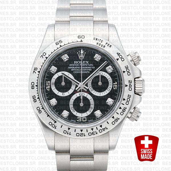 Rolex Daytona Ss White Gold Black Diamond 40mm 116509 Swiss Replica