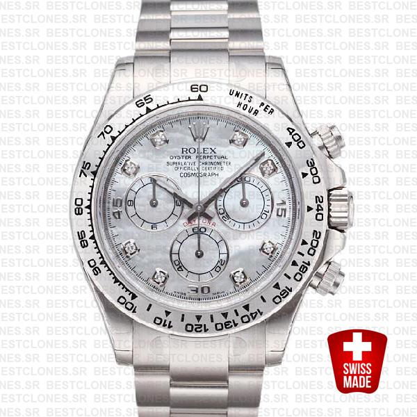 Rolex Daytona Ss White Gold Mop White Diamond 40mm 116509 Swiss Replica