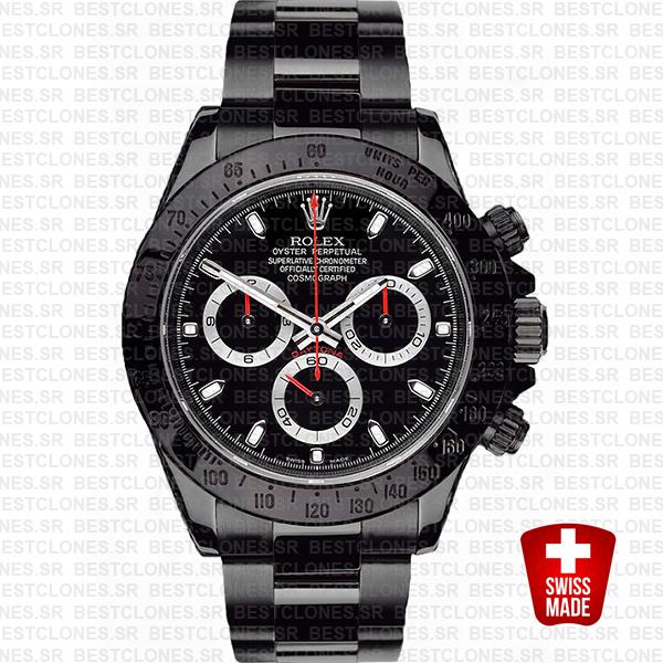 Rolex Daytona Swiss Replica 116520 Black Dlc Red Needles