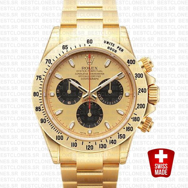 Rolex Daytona Yellow Gold Gold Dial Black Subdials Swiss Replica 40mm 116528