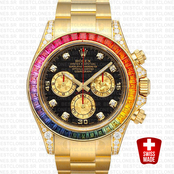 Rolex Daytona Yellow Gold Rainbow 40mm 116598 Replica