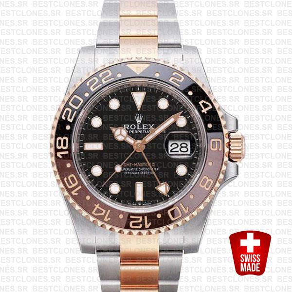 Rolex Gmt Master Ii 18k Rose Gold 2 Tone Oyster Ceramic Bezel Black Dial 126711chnr 40mm