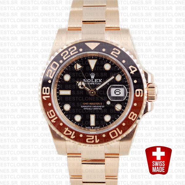 Rolex Gmt Master Ii 18k Rose Gold Ceramic Bezel Black Dial 126715chnr 40mm