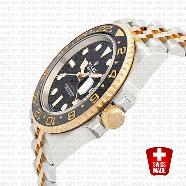 Rolex Gmt-master Ii Jubilee 2tone 18k Yellow Gold/904l Steel Black Dial Ceramic Bezel 40mm Swiss Made Replica Superclone Watch Ref.126713grnr