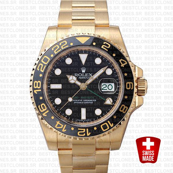 Rolex Gmt Master Ii Gold Black Ceramic 40mm Oversized 116718 Swiss Replica