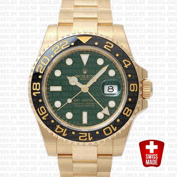 Rolex Gmt Master Ii Gold Green Ceramic 40mm Oversized 116718 Swiss Replica