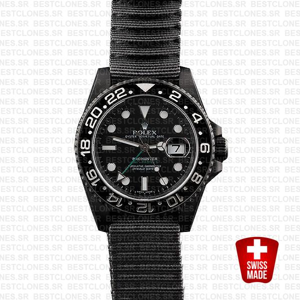 Rolex Gmt Master Ii Pro Hunter Dlc Black Ceramic Nato Strap 40mm Oversized 116710 Swiss Eplica