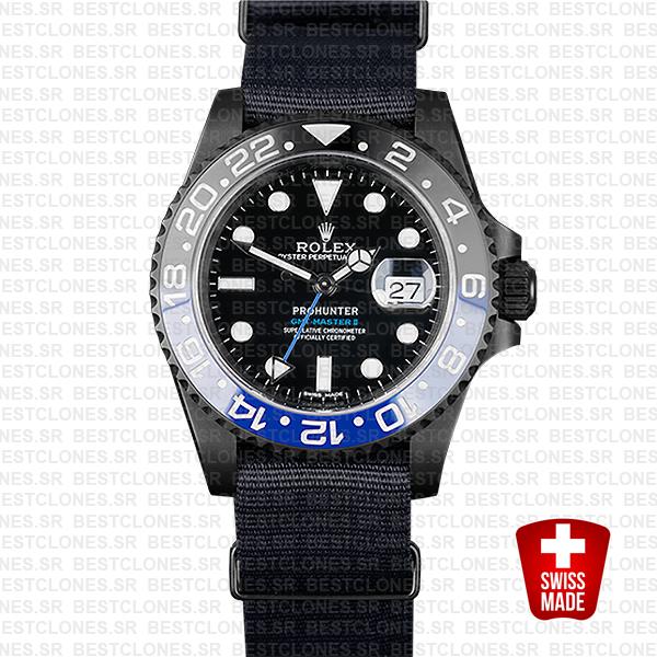 Rolex Gmt Master Ii Pro Hunter Dlc Blue Black Ceramic Nato Strap 40mm Oversized 116710 Replica