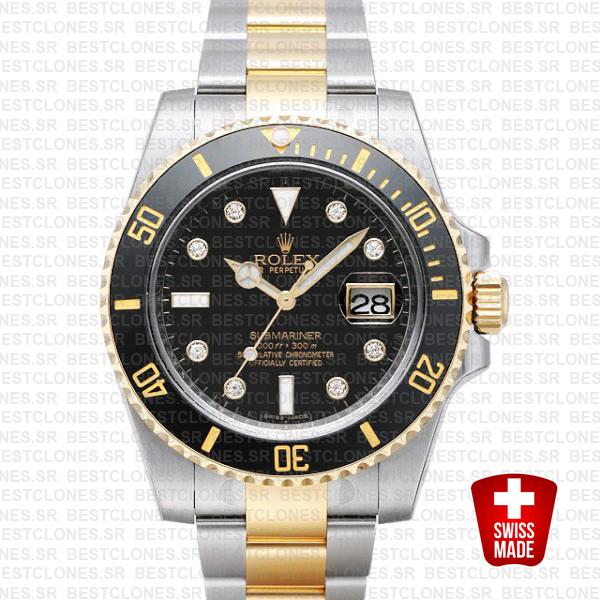 Rolex Submariner 2 Tone Black Diamonds Ceramic 40mm 116613